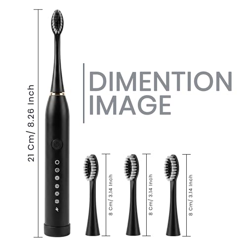 Image of Oblivion Electric Toothbrush - Black Rechargeable Sonic Toothbrush with 3 Extra Brush Heads - Waterproof USB Charging Soft Bristle Tooth Brush for Adults Advanced Oral Care Portable Design (Pack of 1)