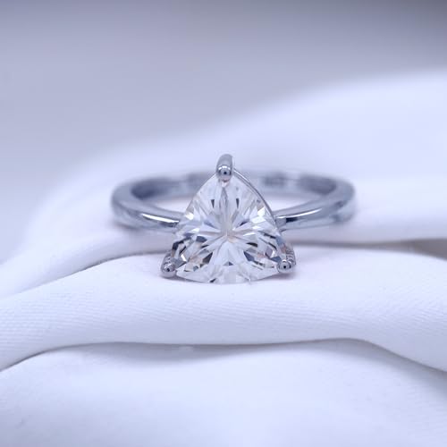 925 Sterling Silver 14K Gold Plated 8X8MM Trillion Cut Lab Created Moissanite Solitaire Engagement Ring For Womens (VVS1 Clarity, 1.50Cttw)2