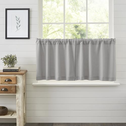 VHC Brands Farmhouse 24×36 Tier Pair Grey Rod Pocket Kitchen Window Curtains
