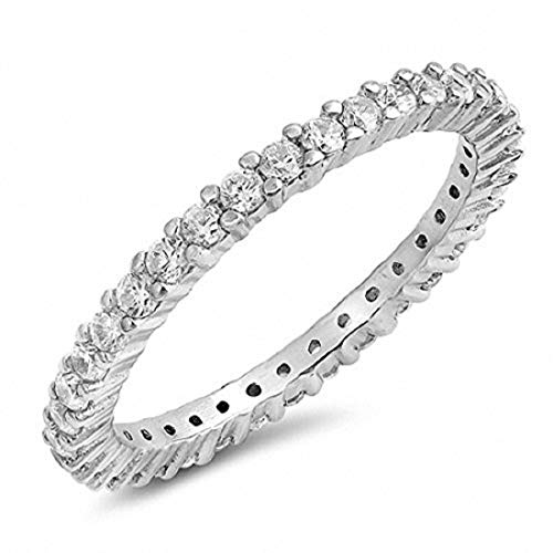 Blue Apple Co. Full Eternity Stackable Wedding Band Ring Simulated Cubic Zirconia 925 Sterling Silver,Size-4
