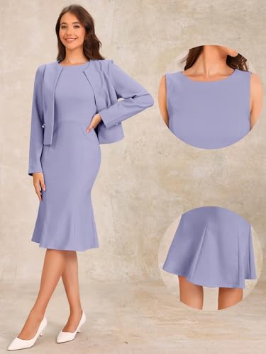 Image of Allegra K 2 Piece Suit Dress Set for Women's Cropped Blazer and Sleeveless Mermaid Business Dress