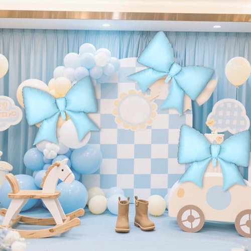 Image of 4Pcs Giant Bow Balloons, 97.5cm /38in Big Elegant Coquette Theme Balloons for Birthday Wedding Engagement & Party Large Decorations Bridal & Bachelorette Supplies (Blue)