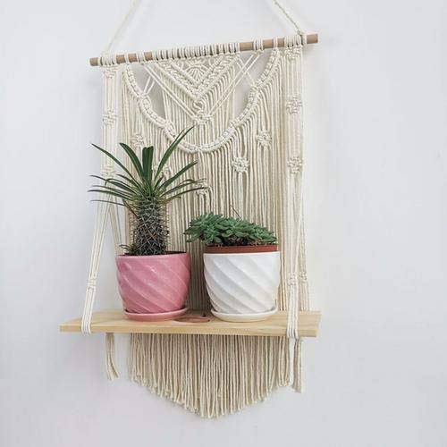 greatdaily ! Makramee Wandbehang Wandteppich Boho Wanddeko Holz Regal, Wandteppiche Aus Baumwolle Gewebte Quaste Wandbehang Handgefertiges Dekorativer Wohnzimmer Cover
