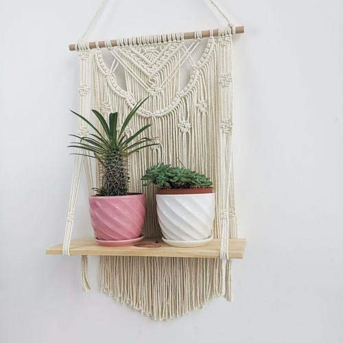 greatdaily 跟卖后果自负! Makramee Wandbehang Wandteppich Boho Wanddeko Holz Regal, Wandteppiche Aus Baumwolle Gewebte Quaste Wandbehang Handgefertiges Dekorativer Wohnzimmer