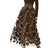 Women Tulle Midi Skirt High Elastic Waist 3D Polka Dot Mesh Skirt A-Line Layered Bubble Skirt Graduation Dress (Coffee, One Size)