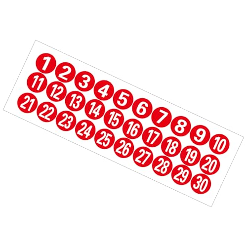 1-30 Circle Number Stickers, 1 Inch Consecutive Number Stickers, Red Circle Numbered Vinyl Sticker, Numbers Inventory Sticker for Inventory Classification, Adhesive Decal for Organizing, Box and Bin