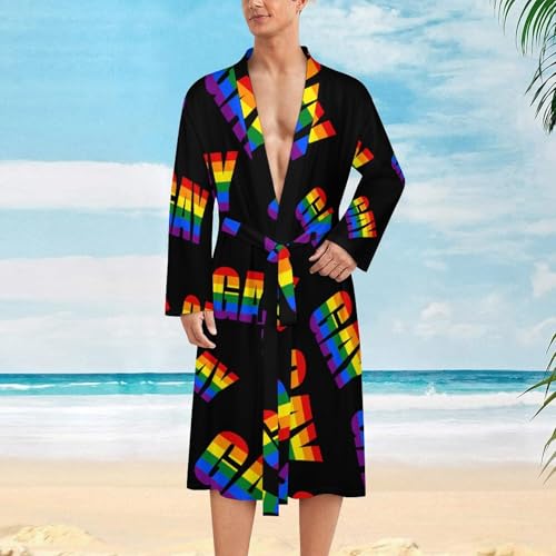 Gay Proud Rainbow LGBT Mens Bath Robe Lightweight Soft Bathrobe Knee Length Spa Sleepwear2