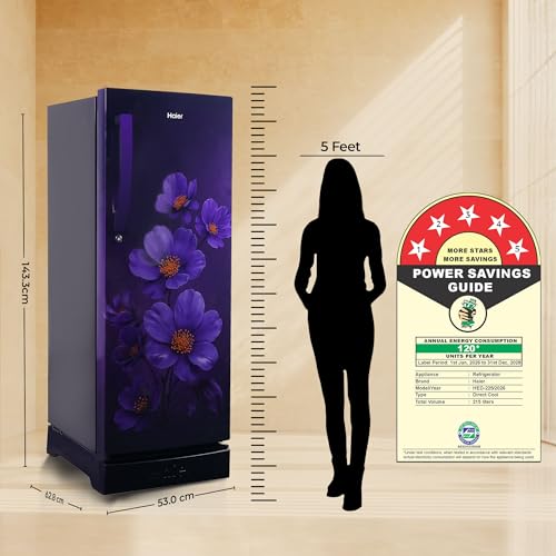 Haier 215 L 5 Star Direct Cool Inverter Single Door Refrigerator with Fast Ice Making, Easy Clean Back, Large Vegetable Box (HED-225PXBA-P, Purple Xsenia, Base Stand Drawer, 2026 Model) 10 41