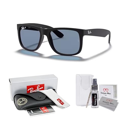 Ray-Ban RB4165 JUSTIN 622/2V 55M Black Rubber/Dark Blue Polarized Sunglasses + BUNDLE with Designer iWear Kit2