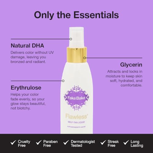 Fake Bake Flawless Self-Tanning Liquid Streak-Free, Long-Lasting Natural Glow For All Skin Tones - Sunless Tanner Includes Professional Mitt For Easy Application, Black Coconut Scent - 6 oz