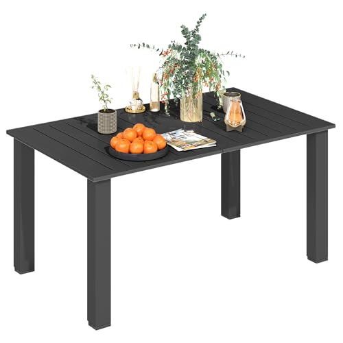 Outsunny Table de Jardin rectangulaire pour 4 à 6 Personnes, Table à Manger extérieure avec Trou pour Parasol Plateau en métal à Lattes, Structure en...