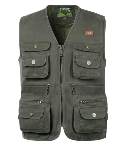 Oralidera Chalecos de Pesca para hombre Chaleco Tipo Safari Multibolsillos Chaleco de Fotografía Chaleco Sin Mangas de Trabajo Caza Senderismo, Verde, L