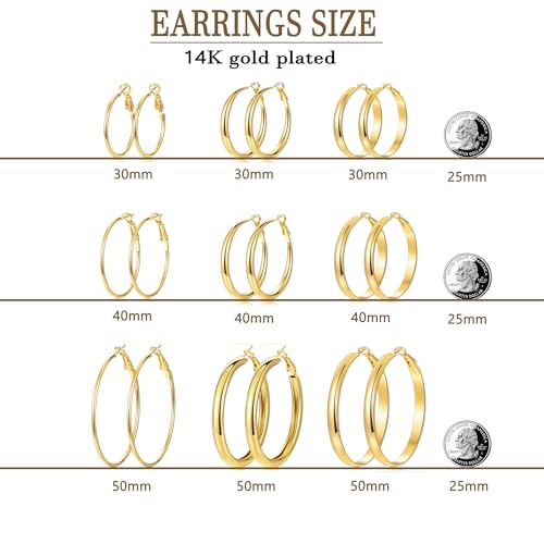 Image of 12 Pairs Gold Hoop Earrings Set for Women, Lightweight Hoop Jewelry