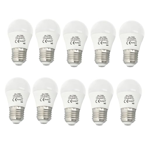 JANDEI, Pack of 10 LED Bulbs G45 E27 Base 7W for Ceiling Lamps Lighting Systems, Decorative Wall Lights