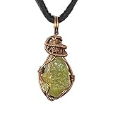 Designs by Nature Gems - Natural Peridot Necklace - Wire Wrapped in Antique Bronze Copper Core - Natural August Birthstone Jewelry - With 24” Black Leather- August Gift Jewelry - Handmade in North Ame