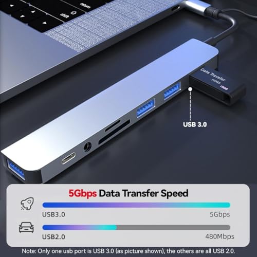 Image of 8-in-1 USB C Hub Multiport Adapter - Type-C Docking Station with 4K HDMI, VGA, Ethernet, 3 USB 3.0 Ports, SDCard Reader, PD Charging - Compatible with MacBook, Dell, HP,Type C Laptops