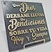 Placa: QUE DIOS DERRAME LLUVIA DE BENDICIONES SOBRE TU VIDA HOY Y SIEMPRE, Decorative wall plaques, Christian plaques, friendship plaques, gift or memories plaques, Handmade in USA