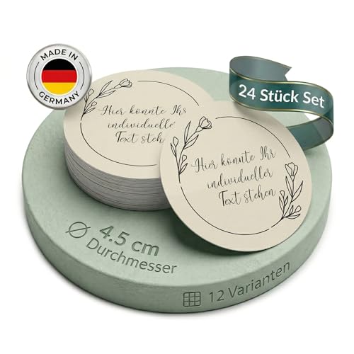 24 Stück Personalisierte Aufkleber - Personalisierte Aufkleber mit Wunschtext - 4,5 cm Runde Papieraufkleber Etiketten für Hochzeit, Taufe, Produkte, Geburtstag (Style 10)