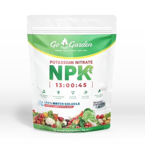 Go Garden Potassium Nitrate KNO3 NPK 13-0-45 Fertilizer | 100% Water Soluble Crystalline Powder | Multi-Purpose for Indoor & Outdoor Plants | Enhances Growth & Resistance | 900 G