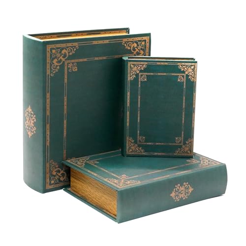 Jolitac Wooden Decorative Book Boxes 3-Pack – Vintage Style Secret Storage Boxes Handcrafted Wooden Storage Containers with Rustic Magnetic Closure for Jewelry & Keepsakes (Vintage Green)
