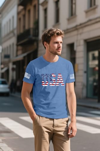 4th of July Shirts for Men American Flag T-Shirt USA Patriotic Tee Tops4