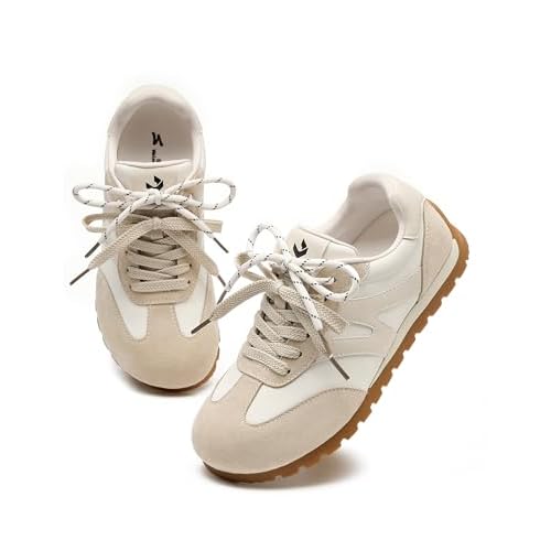 somiliss Wide Toe Box Shoes for Women Comfortable Arch Support Fashion Sneakers Breathable Casual Women's Walking Shoes Non Slip Office Classic Shoes 6 Wide Beige/White