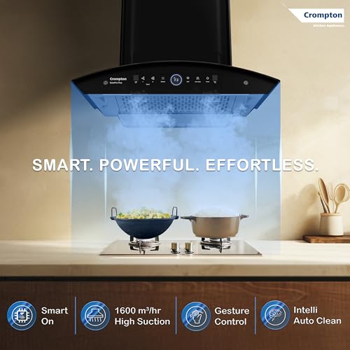 Image of Crompton QuietPro Plus BLDC 1600m3 /hr 60cm Curved Chimney| Filterless Intelligent Autoclean| Smart On| Touch+ Motion Sensor Control| 10Yrs Motor & 2Yrs Overall Warranty (CHD-QPPC60FLE-IND)