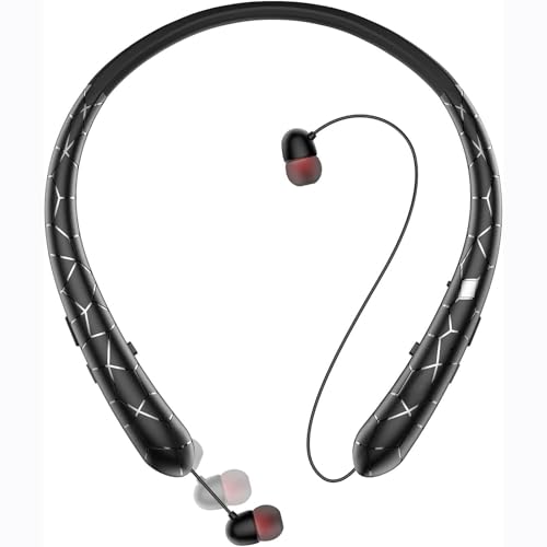 MOCANIO Retractable Neckband Bluetooth Headphones, No-Tangle Wireless Earbuds with 14Hrs Playtime, IPX5 Rating, CVC Noise Cancellation Mic for Crystal Clear Calls, Ideal for Running, Gym, Exercise