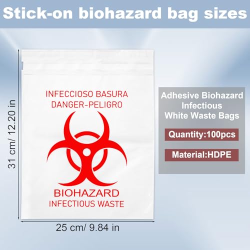 Image of Small Biohazard Bag Pasteable Biohazard Waste Container Pack of 100 Pastabl Red Biohazard Symbol Trash Bags Pastable for Hospitals Laboratories Tattoo Parlours Beauty Shops