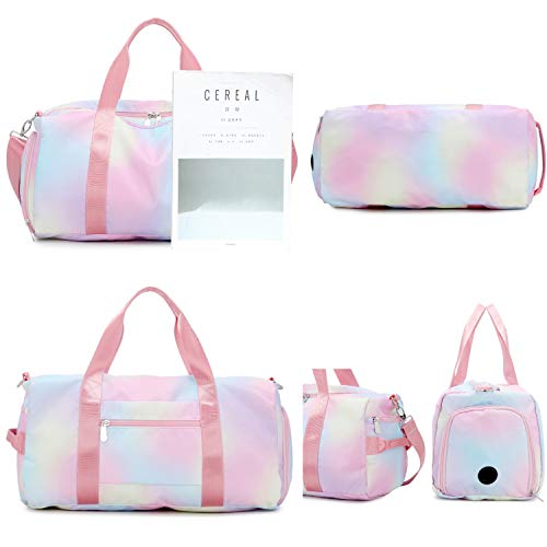 Weekender Duffel Sport Gym Bag Women Travel with Shoe Compartment Wet Pocket (Rainbow Pink)