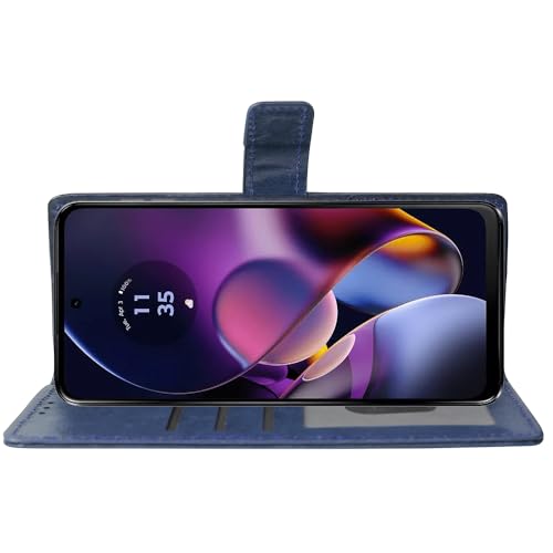 Image of Amazon Brand - Solimo Flip Leather Mobile Cover (Soft & Flexible Back case) for Motorola Moto G54 5G / G54 Power 5G / G64 5G (Blue)