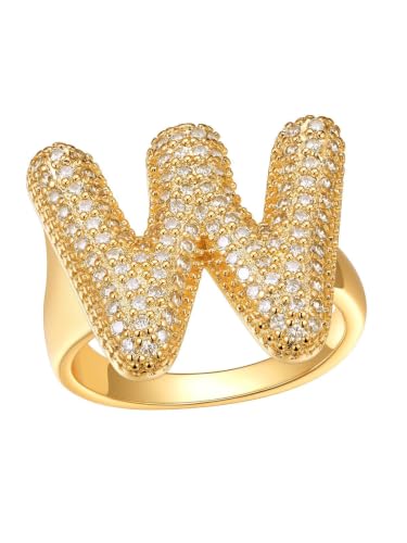 FindChic FindChic Initial Ring for Women, Gold Plated Chunky Letter Rings Open Adjustable Trendy Sparkling Cubic Zirconia Personalized Statement Rings Jewelry Gift