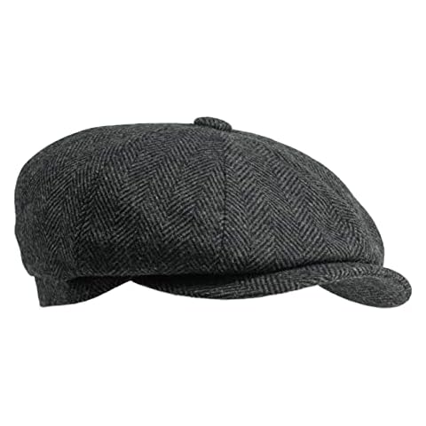 Gamble and Gunn Childrens Grey Herringbone Button Top Cap (Medium) 55cm Baker Boy News Boy Style Flat Cap Cover