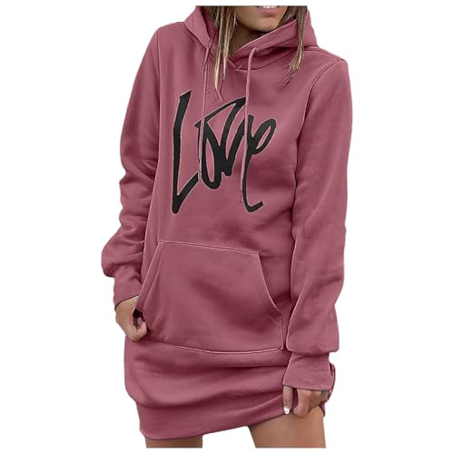 Damen Hoodie-Kleid mit bequemer Passform mittellanger Länge lässigem Design für jeden (L)