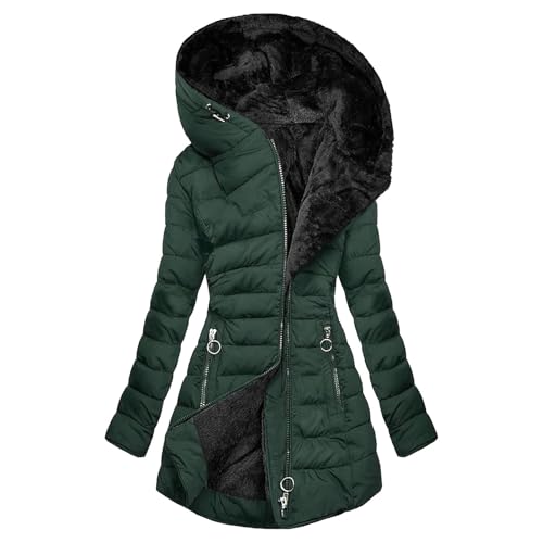 Sobzia Wintermantel Damen Lang Winterjacke Damen Warm Gefüttert Elegant Steppjacke Steppmantel Lange Winter Mantel Winterparka Grosse Grössen Winddicht Parka Grün XL