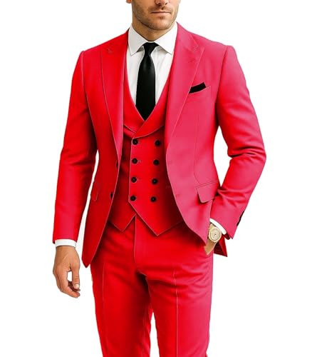3 Piece Men's Suit Slim Fit Set Double Breasted Two Button Peak Lapel Blazer Vest Pants Suits Men Wedding Suit