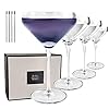 The remy coupe set of 4 8oz handblown premium crystal martini glasses for cocktail gin tonic cosmopolitan manhattan bar fancy mixology etc modern angle drinking glassware  urban country home decor