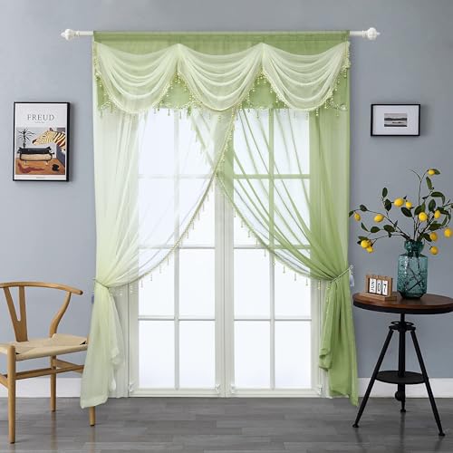 Gxi Scallop Kitchen Curtain Linen Sheer Curtain Valance For Living Room Rod Pocket Voile Curtain Beaded Curtain Tulle For Bathroom Window Treatment Valance 1 Panel thumb #3