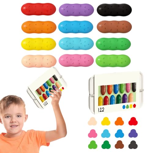 Dewireaey Lápices de cera para niños, juego completo, forma de guisante, mango ligero, accesorios de pintura para niños pequeños, viajes, guardería, fiesta de Pascua