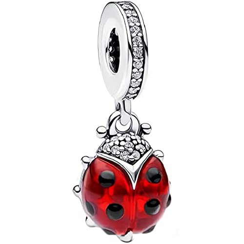 Red Ladybird Dangle Charm Fit Women Bracelet Necklaces Fashion Gifts 925 Sterling Silver DIY Jewelry