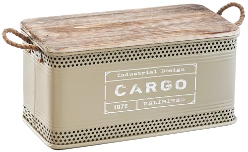 Kobolo Aufbewahrungsbox LOFT Gr. M | 64x32x31 cm | beige | eckige Metallkiste mit Holzdeckel & Seilgriffen im Vintage Look | stylische Box für Wäsche, Spielzeug, Bücher Kobolo Aufbewahrungsbox LOFT Gr. M | 64x32x31 cm | beige | eckige Metallkiste mit Holzdeckel & Seilgriffen im Vintage Look | stylische Box für Wäsche, Spielzeug, Bücher