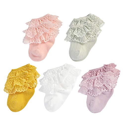 Image of EPEIUS Baby-Girls Eyelet Frilly Lace Socks,Newborn/Infant/Toddler/Little Girls (Pack of 2/3/4/6)