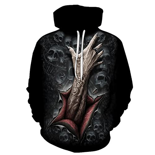 kewing Sudadera con Capucha para Hombre con Estampado gráfico de Calavera de Terror en 3D Sudaderas con Calavera Informal con Bolsillo Kanga