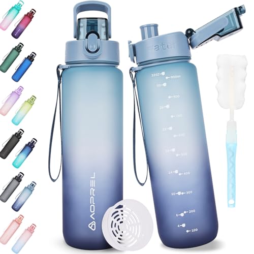 AOPREL Trinkflasche 1l, Trinkflasche Sport Tritan & BPA-Frei Wasserflasche Mit Filter und Bürste, Auslaufsicher Sportflasche Für Fitness, Wandern, Camping, Schule und Büro