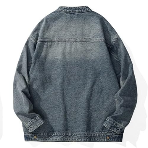 JEShifangjiusu Mens Stand Collar Spring Trendy Coat Moto Biker Zip Up Lightweight Jacket Slim-Fit Distressed Denim Outwear3