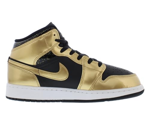Image of Nike Jordan Youth Air Jordan 1 Mid SE (GS) DR6967 071 - Size 6Y Black /Metallic Gold-white