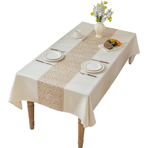 Nordic Beige Rectangular Tablecloth, Premium Drape, Water & Stain Resistant, Elegant Rectangle Table Cover for Dining, Kitchen, Party, Home Decor