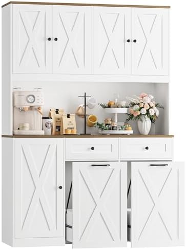 HOSTACK 71"H Kitchen Trash Can Cabinet, 12.5 Gallon Double Pull O...