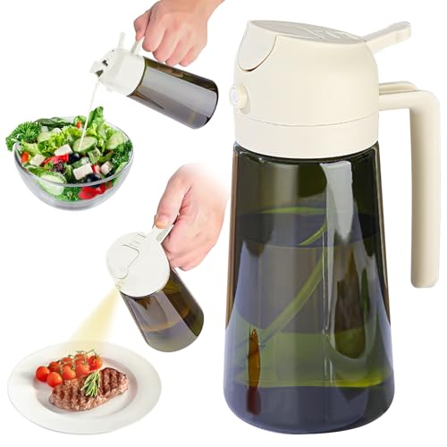 Eckerdromk Pulverizador Aceite Spray 2 en 1, 470ml Aceitera Spray Pulverizador, Vertedor Dispensador de Aceite de Oliva, Aceiteros Cocina, Aceitera Vaporizadora Antigoteo Cristal (Blanco)