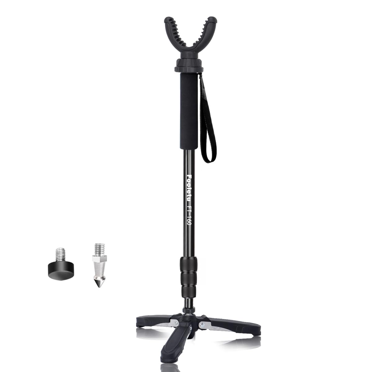 Fooletu Shooting Stick Monopod Hunting Tripod 24"-64" with Removable 360° Rotating U Yoke Head for Rifle Tripod with Tri-Stand Tripods Base, Rifle Stick Gun Tripod for Hunting Shooting?FT-160?